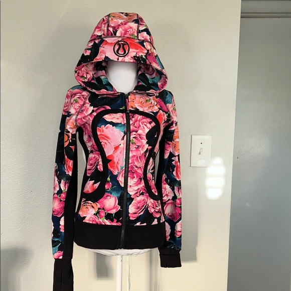 Lululemon Secret Garden Vintage Pink Floral Scuba Zip Hoodie Jacket Size 6 - Picture 5 of 14